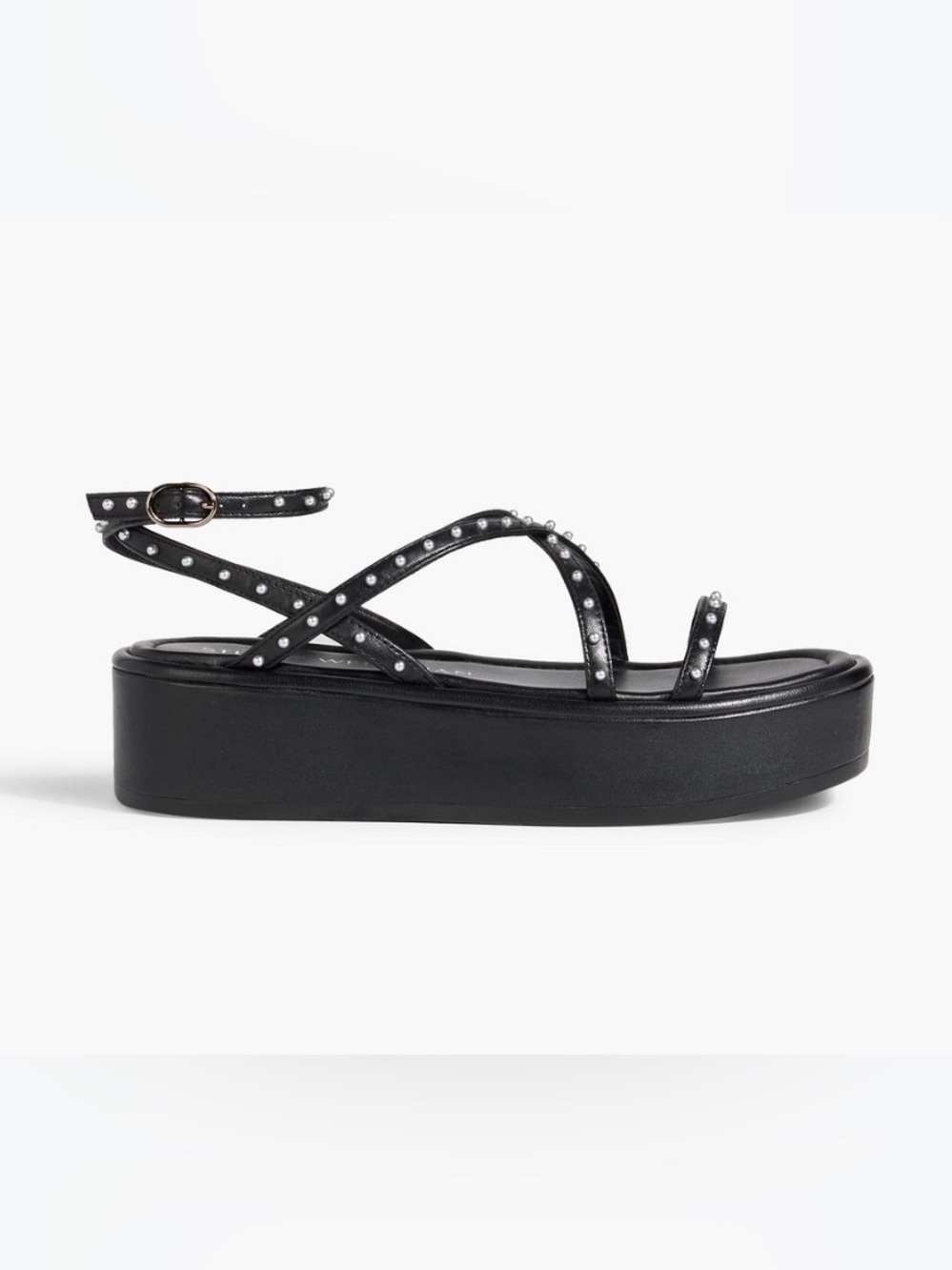 Stuart Weitzman Summerlift Black Faux Pearl Platform Sandals Size 8.5